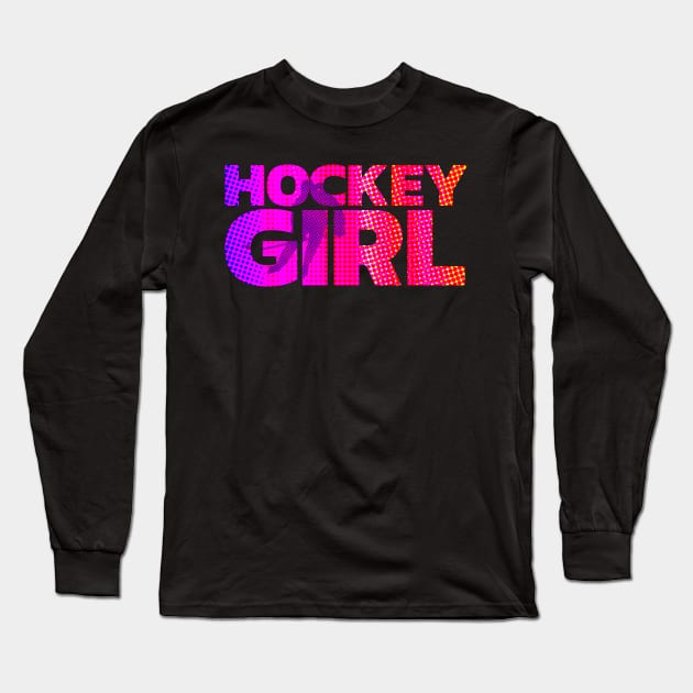 Ice Hockey Girl Pink and Purple Design For Players Long Sleeve T-Shirt by HockeyShirts